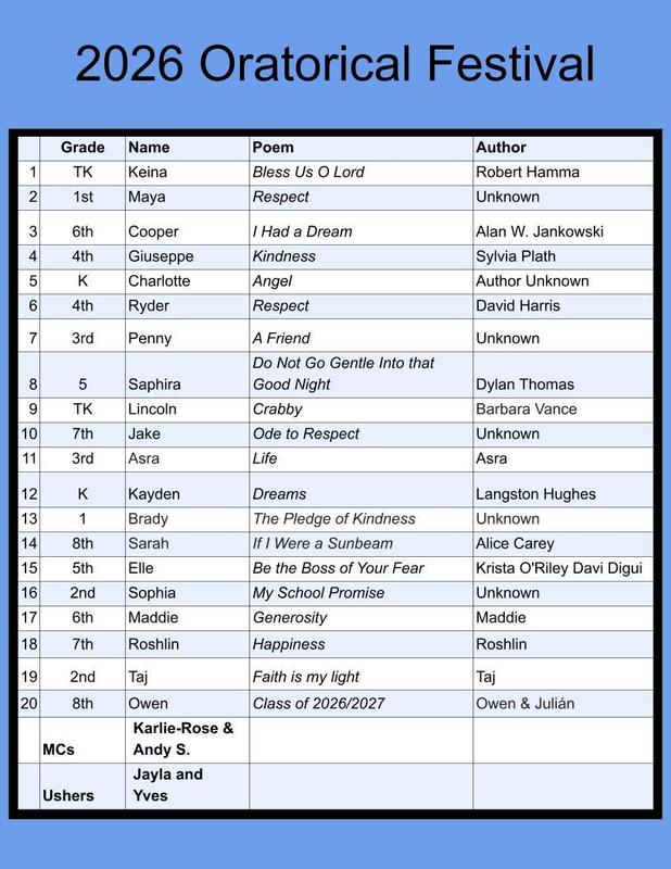 The 2026 Oratorical Festival