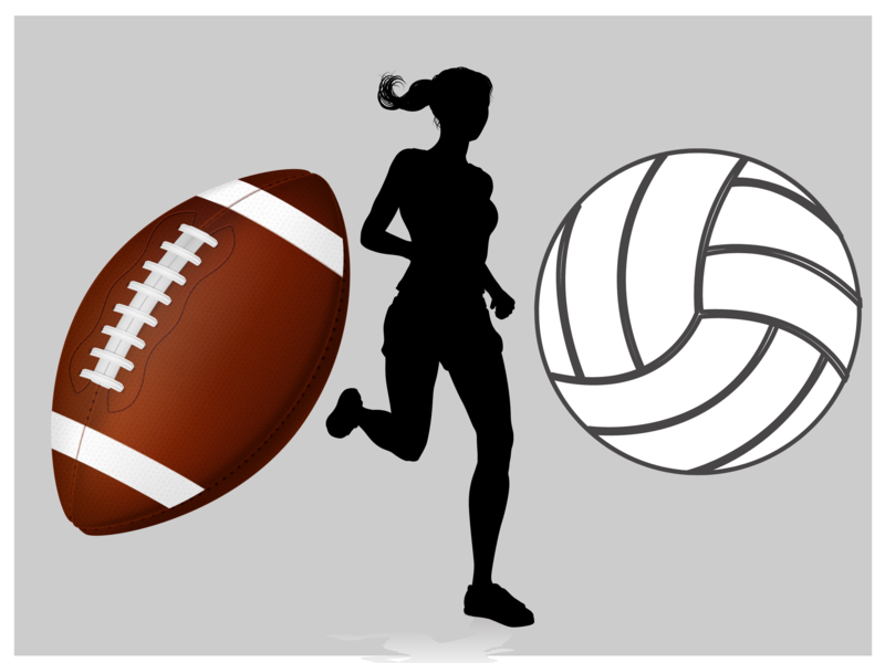 graphic with football, runner and volleyball