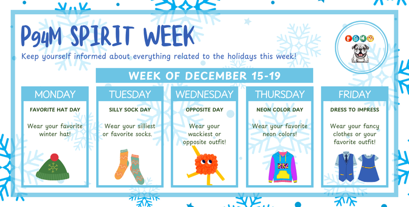 English- Blue snowflake theme with 5 boxes with icons in them