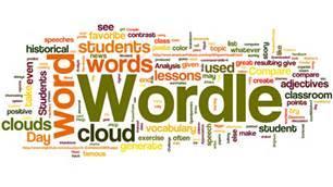 Word cloud featuring the term 'Wordle' with various educational words.