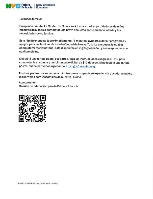 Early Childhood Survey about childcare. Spanish