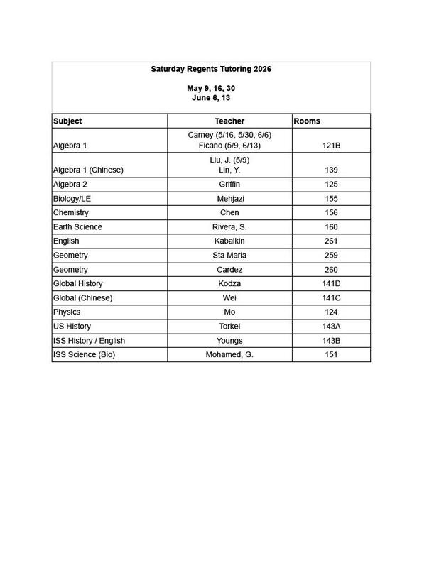 Saturday Regents Tutoring