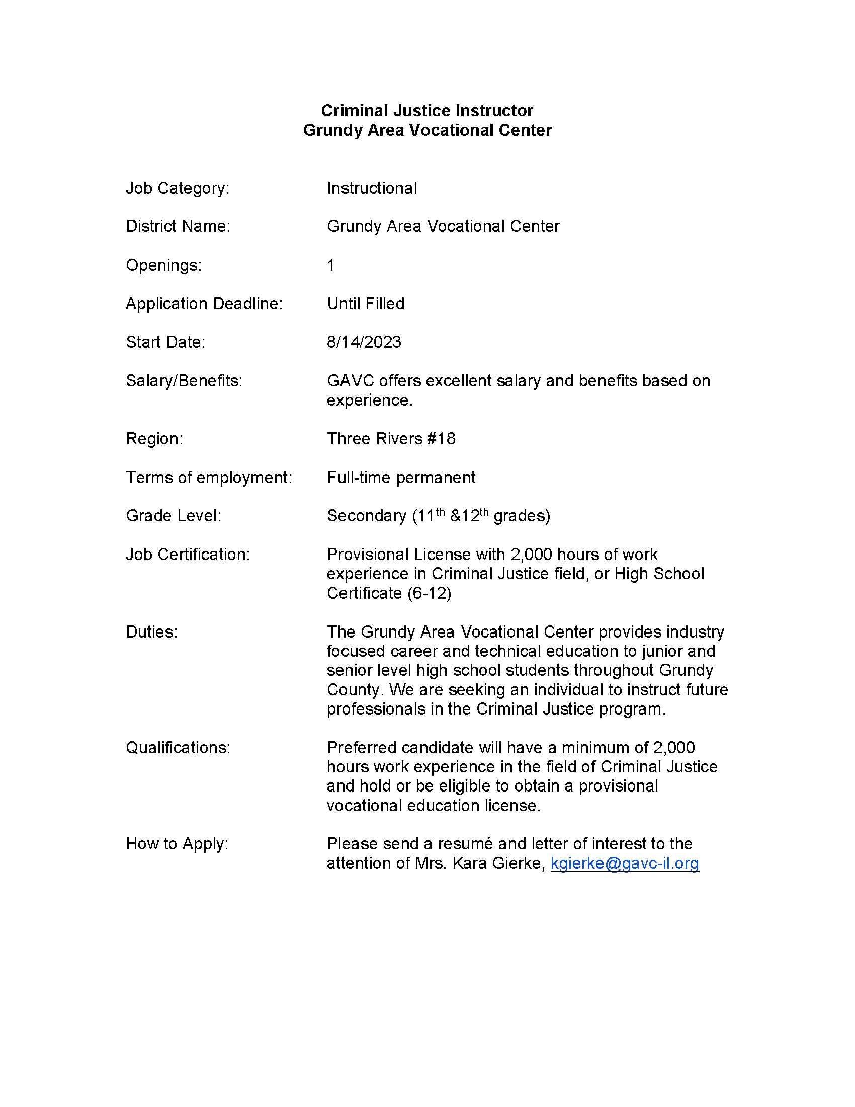 Employment Opportunities About Us Grundy Area Vocational Center