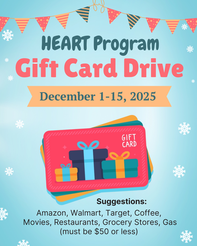 Flyer with gift card ideas for unaccompanied youth during the holidays