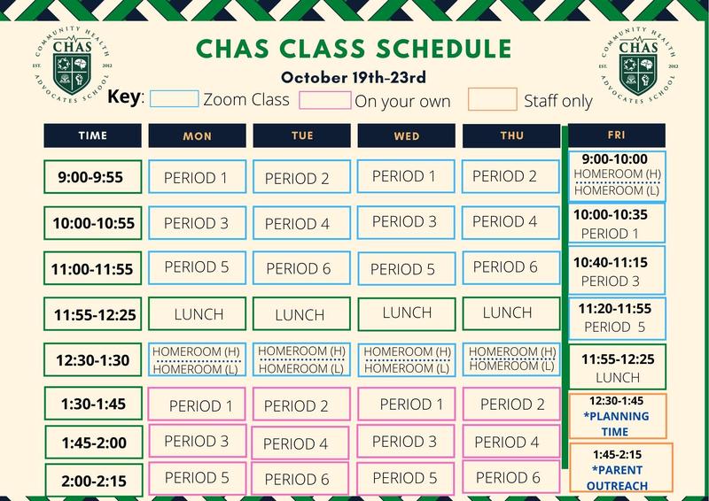 CHAS Class Schedule Week of Oct 19th / Horario de clases de CHAS Semana del 19 de octubre Featured Photo