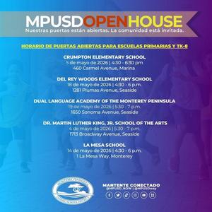 Elementary School Dates Times Locations also in HTML on website Spanish