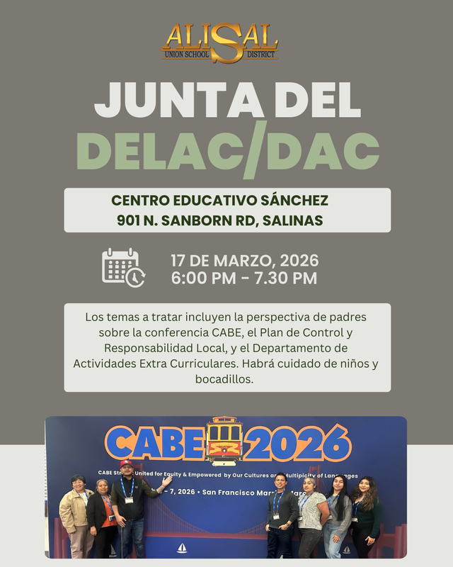Flier with information about the DAC/DELAC meeting in Spanish