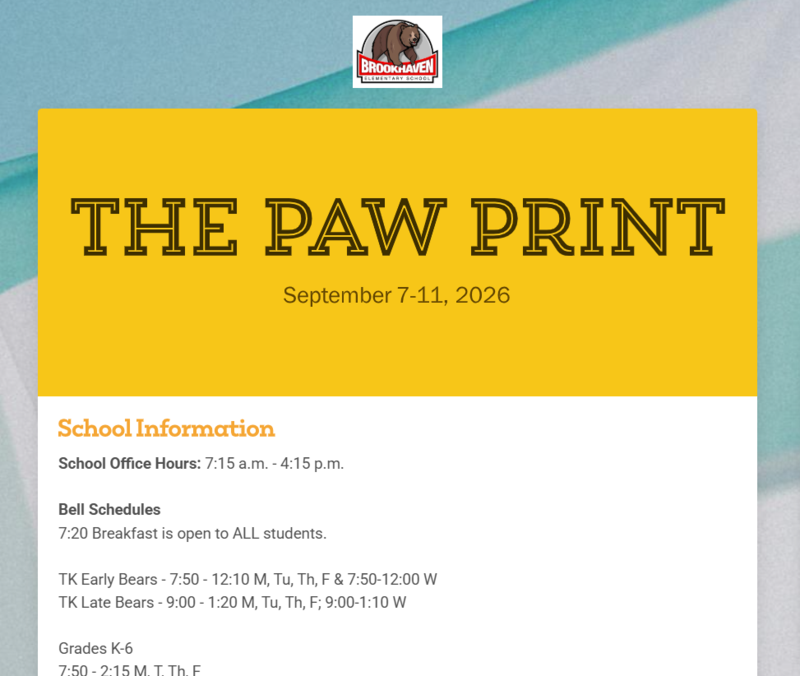 Paw Print Week of September 7th