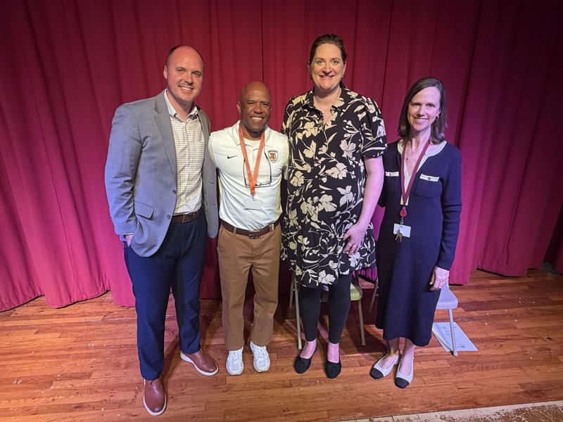 A photo of Coach Jones, Coach Bullet, Arden Slavov and Mrs. Lloyd