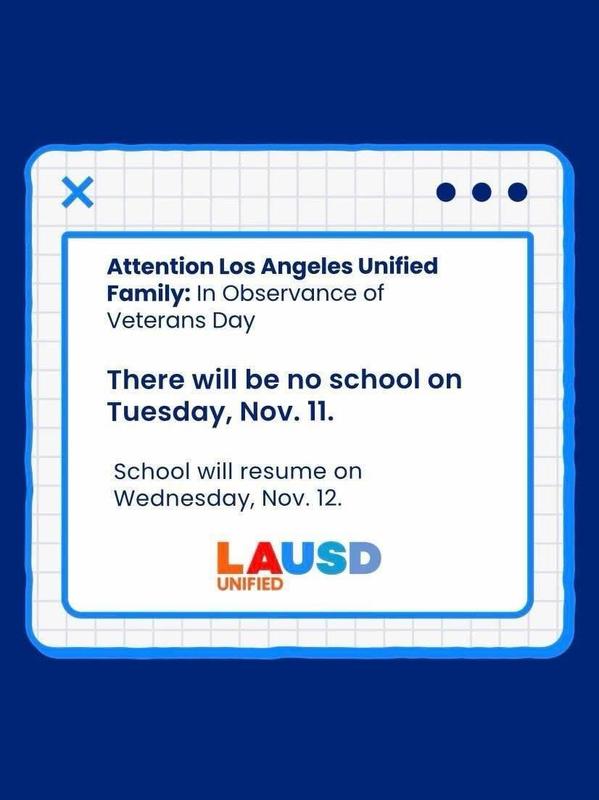 No school on Tuesday due to Veterans Day.