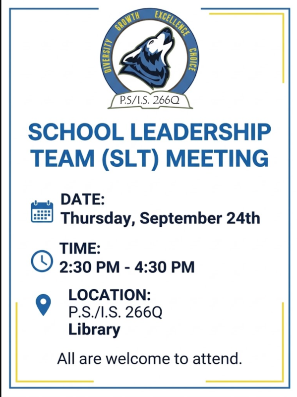Announcement for a school leadership team meeting with details.