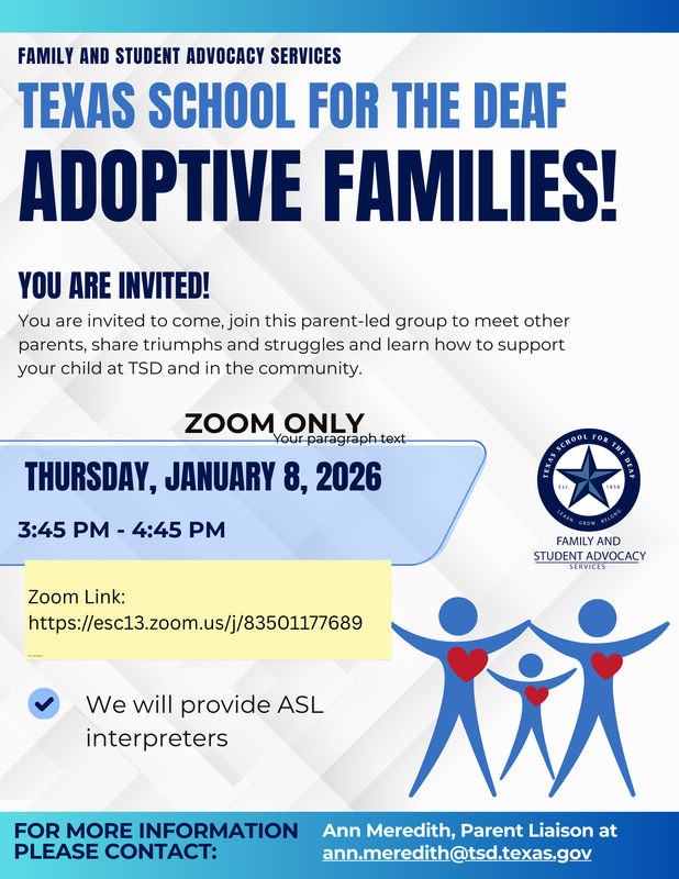 Texas School for the Deaf Invites Adoptive Families to Virtual Parent Group