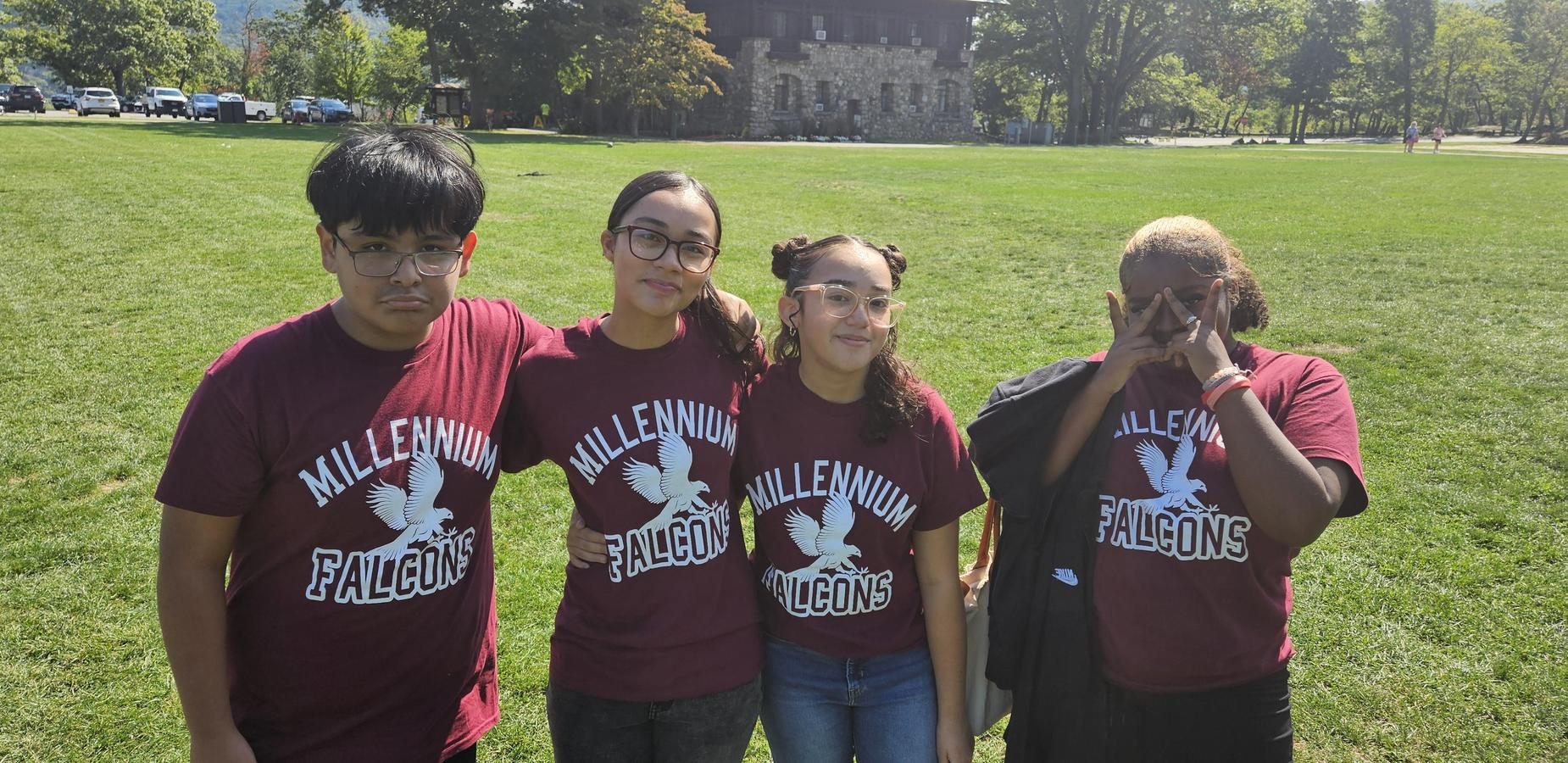 Students pose for community building trip.