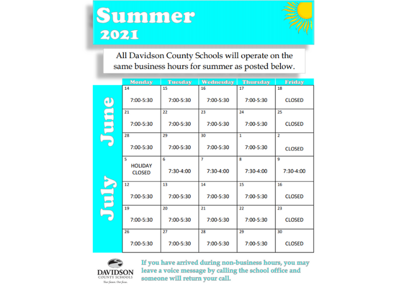 Summer Schedule 2021