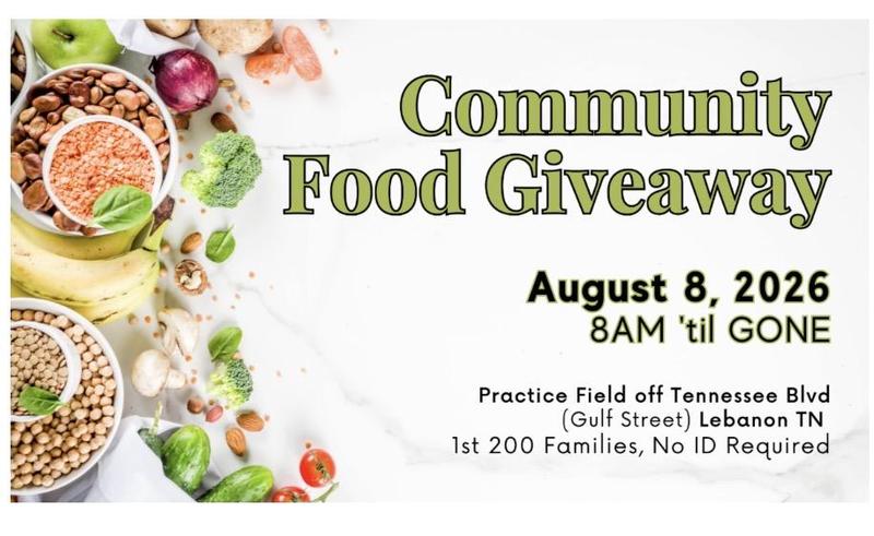 Free Food giveaway Flyer on 8/8 at 8AM Tennessee Street