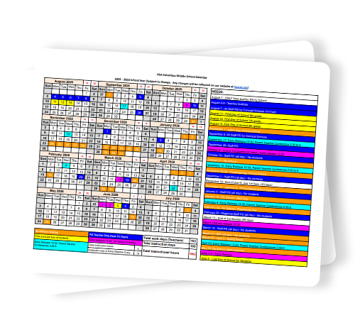 HSA Columbus Middle School calendar