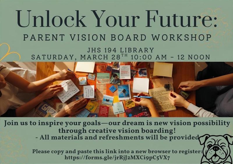 Vision Board Workshop for Parents Sat. 3/28 at 10am in the Library