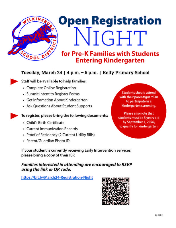 Open Registration Night for Pre-K Families with Students Entering Kindergarten Flyer