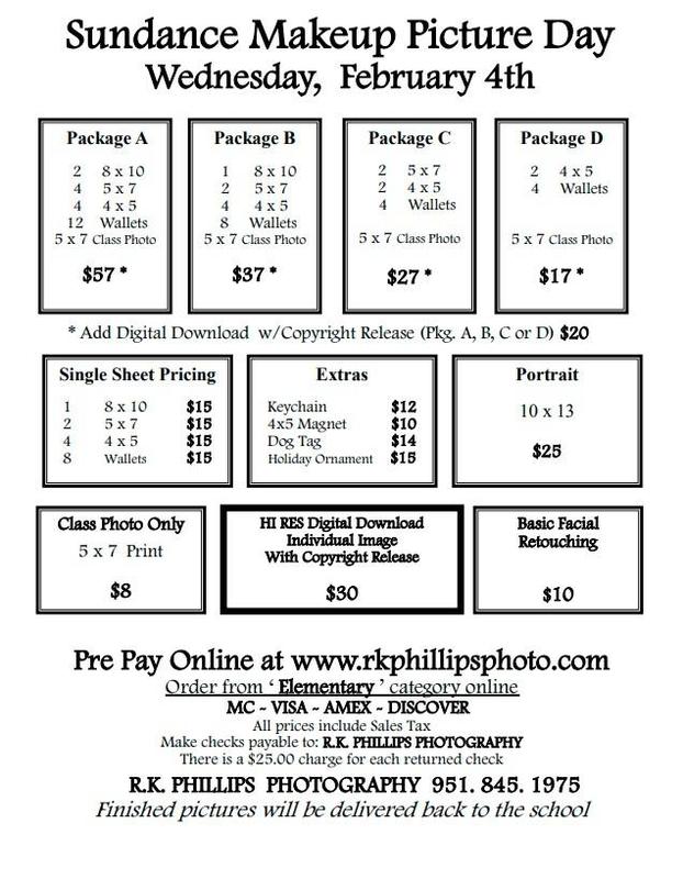 Make-Up Picture Day price sheet
