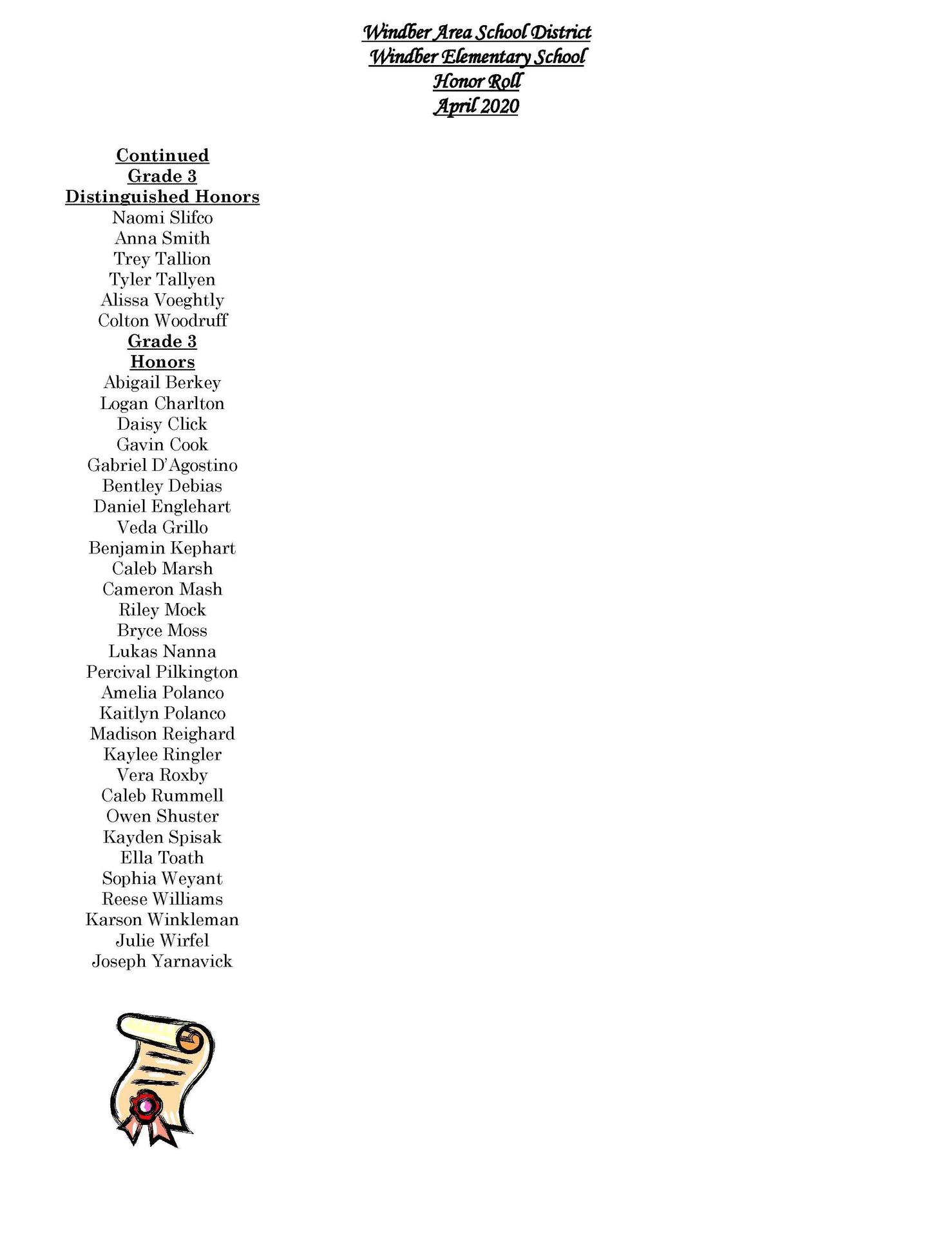 HONOR ROLL Elementary School Pages Windber Area School District