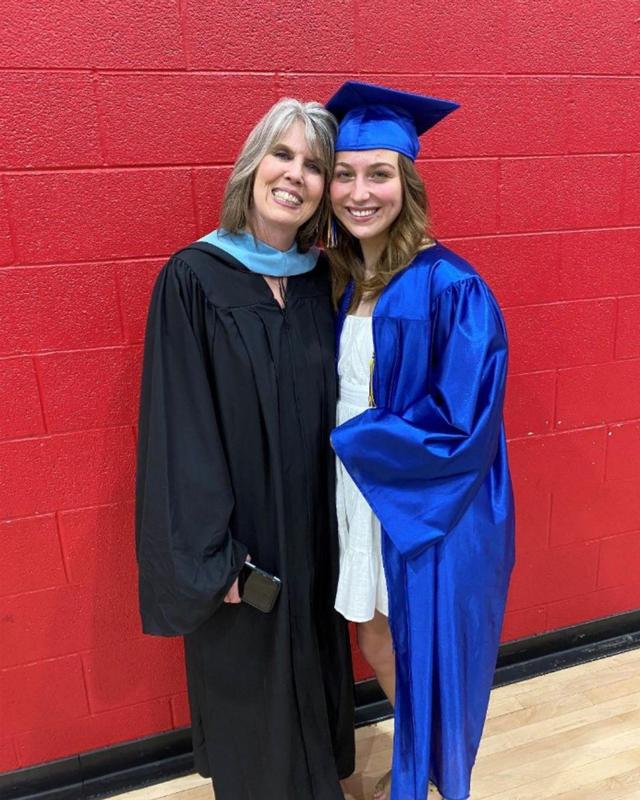 Miranda Larson and Stacy Barnett at Frenship High School graduation.