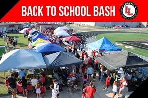 Back To School Bash grohic with people under tents