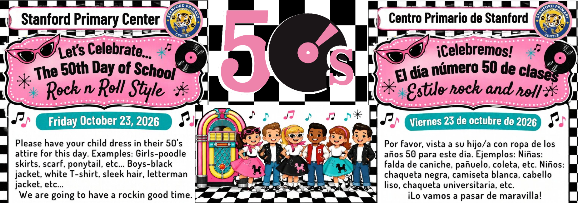 Celebrate the 50th Day of School, dress in 50s- style to celebrate the 50th day of school.