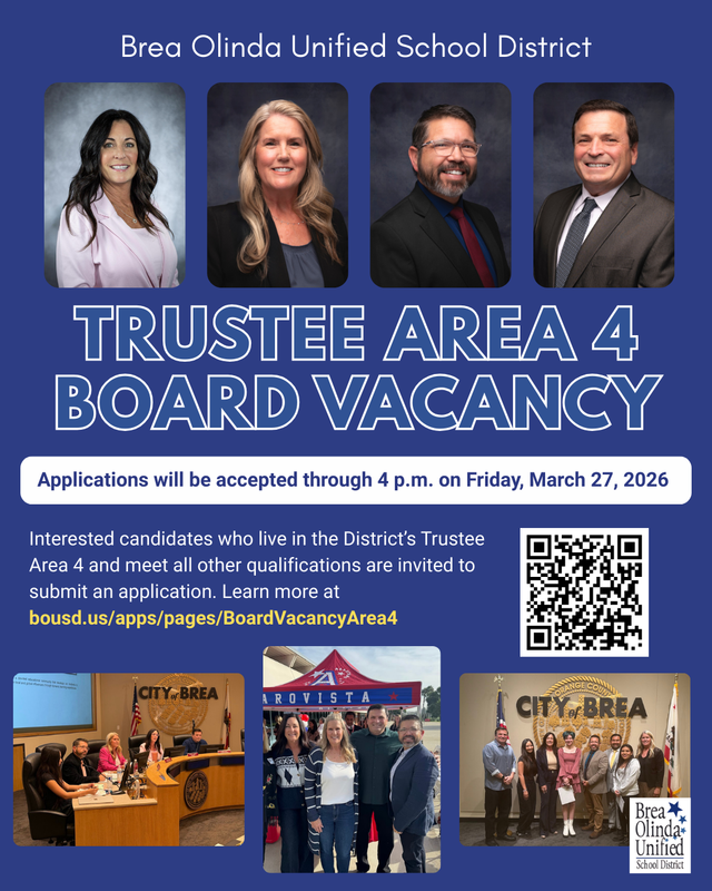a flyer with photos of board members indivdually and at different events. Information on the Board Vacancy