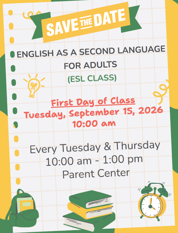 Flyer promoting the ESL classes
