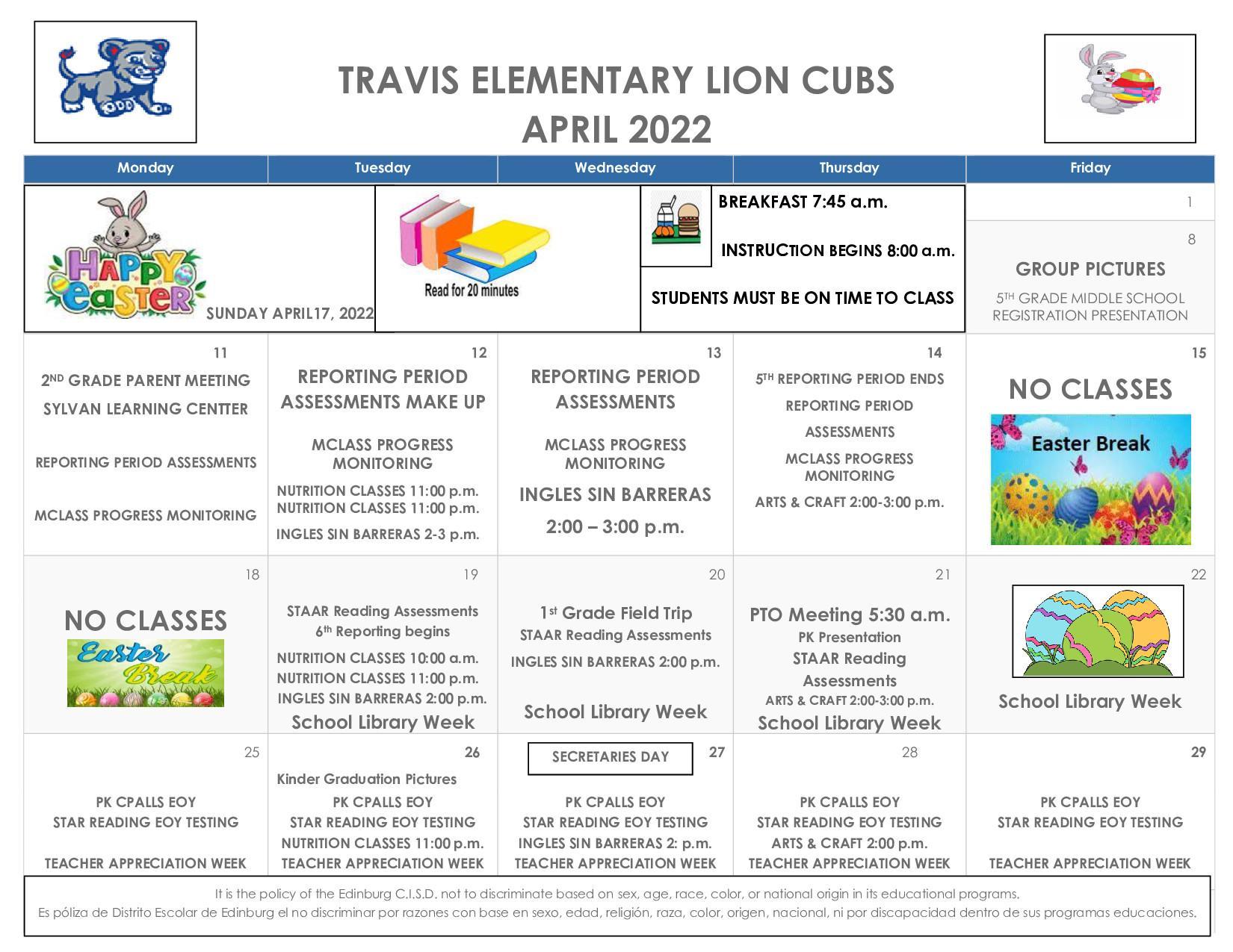 Travis Monthly Calendat