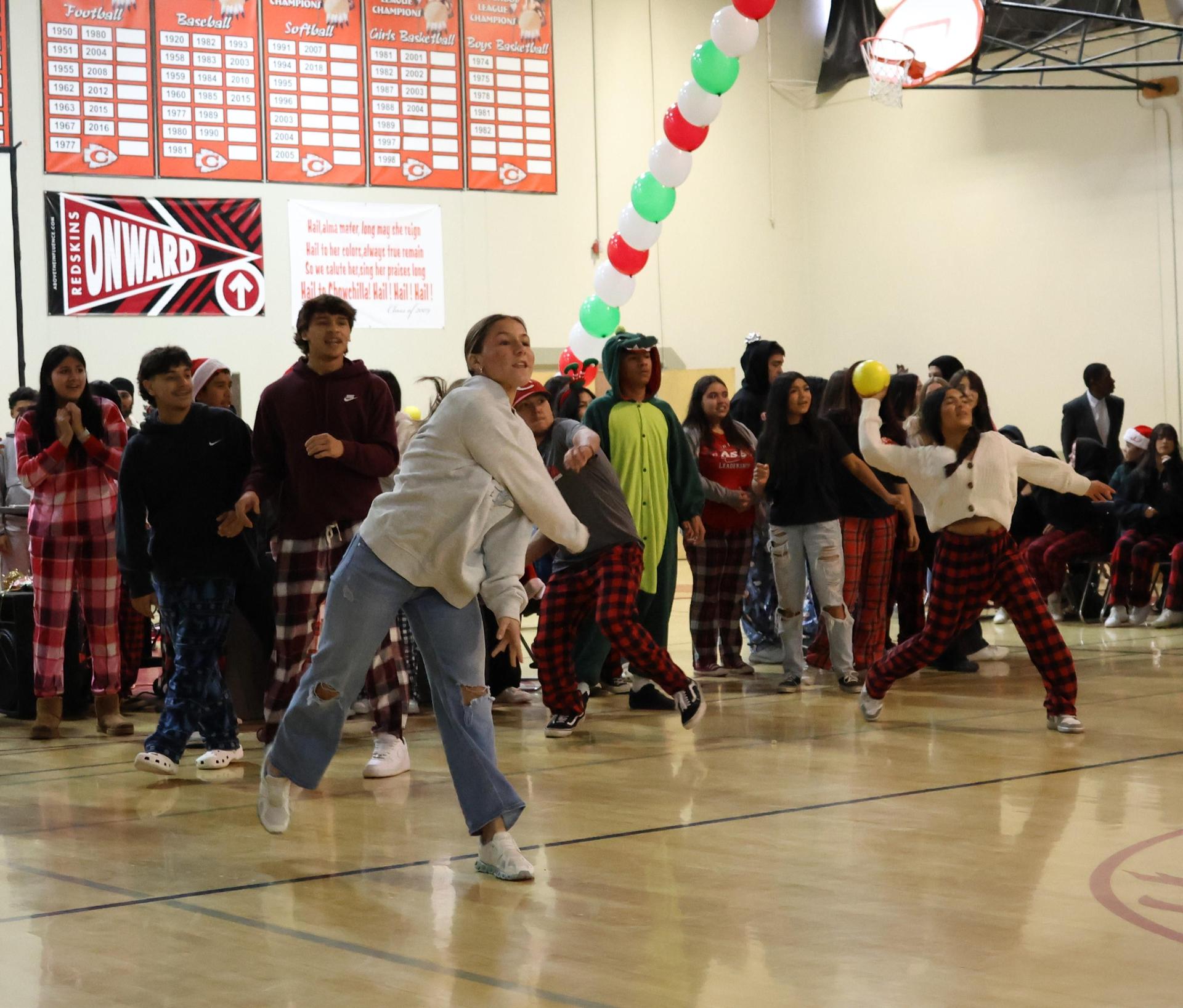 students playing dodgeball