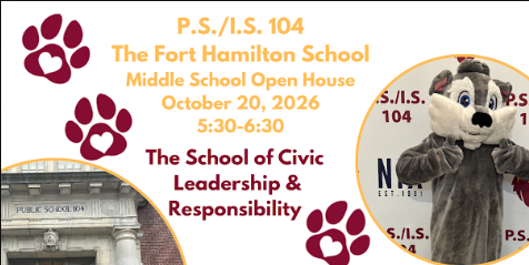 photo of school mascot alpha, pawprints and 104 building