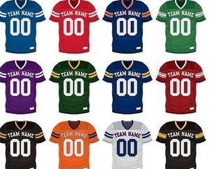 Football Jerseys with the numbers 00 on it.