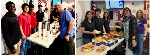 Students serve teachers coffee and donuts