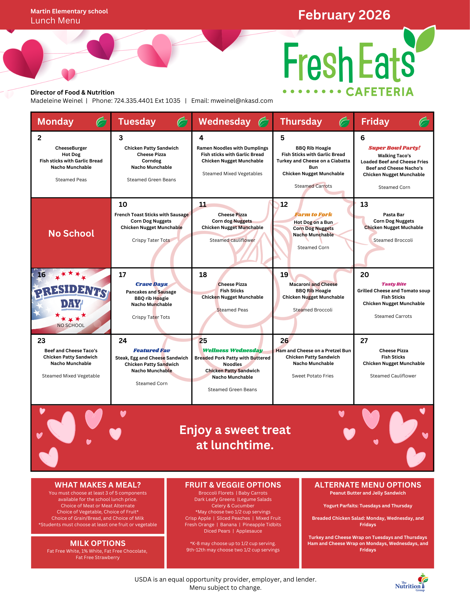 Martin February lunch menu