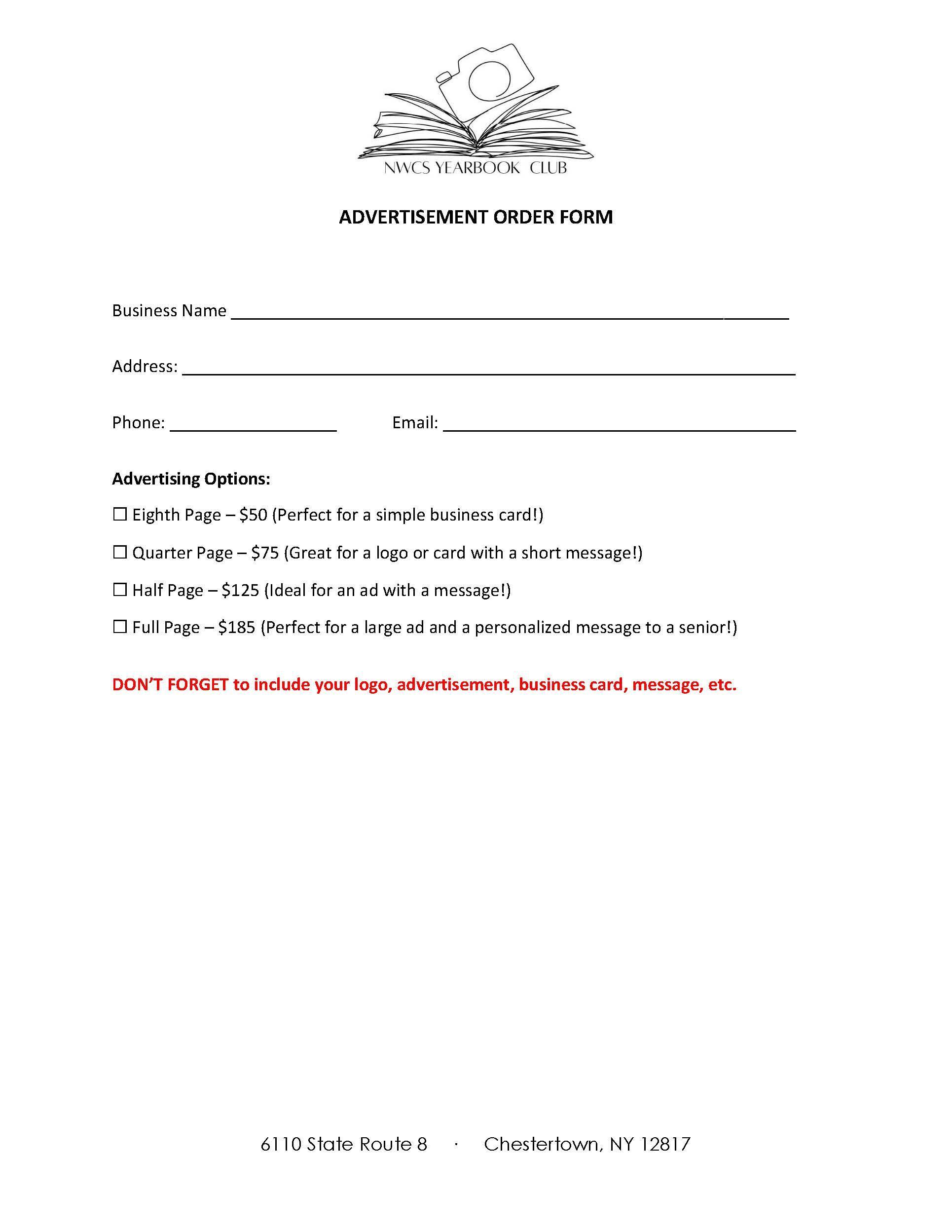 Business Ad Order Form