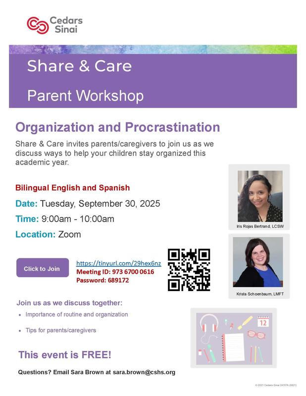 Share and Care Zoom Workshop on Procrastination and Organization