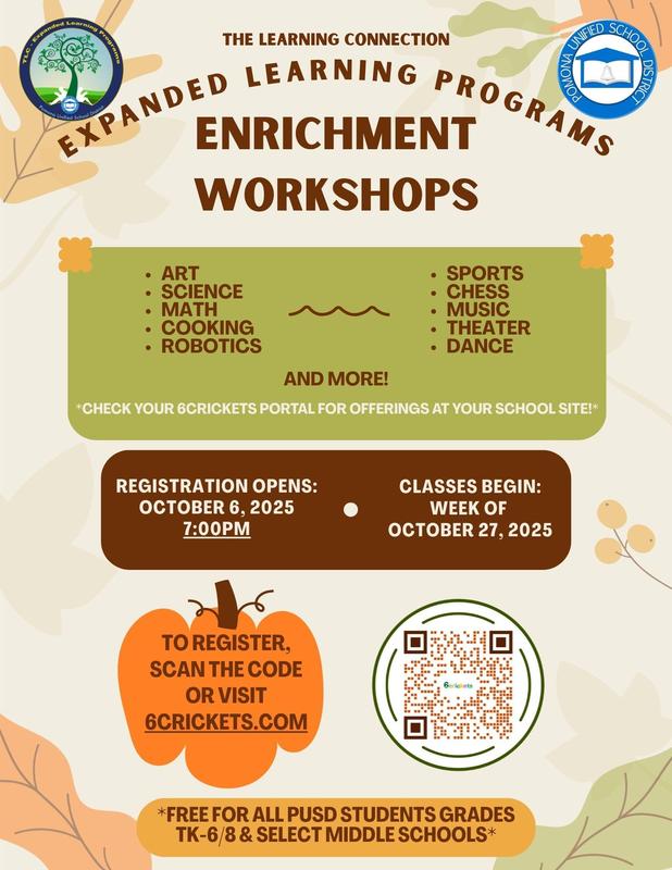 enrichment workshop flyer - registration opens 10/6/2025