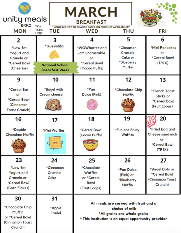 March 2026 Breakfast Menu
