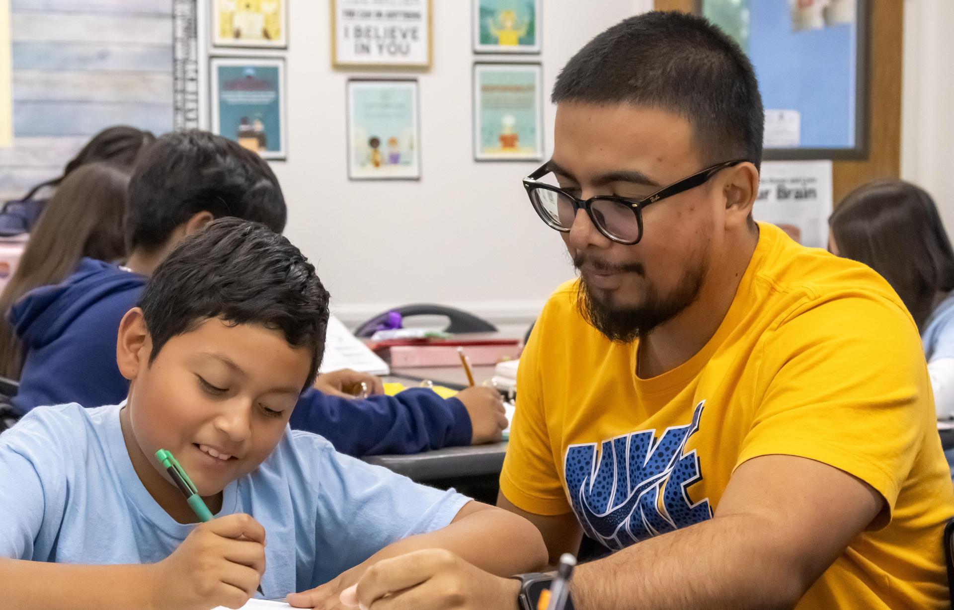 Joel guiding a student