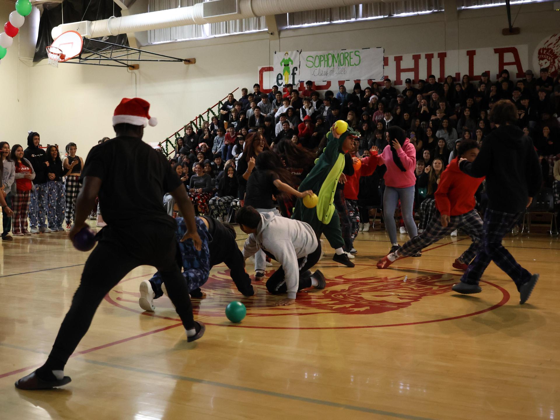 students playing dodgeball