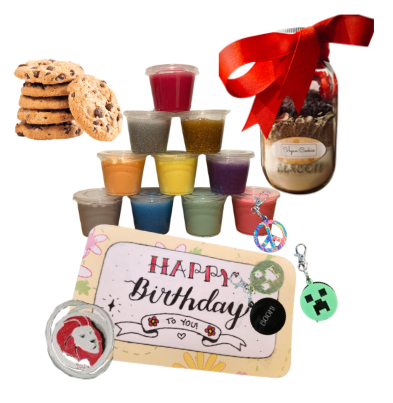 Homemade cookies, slime, and other items