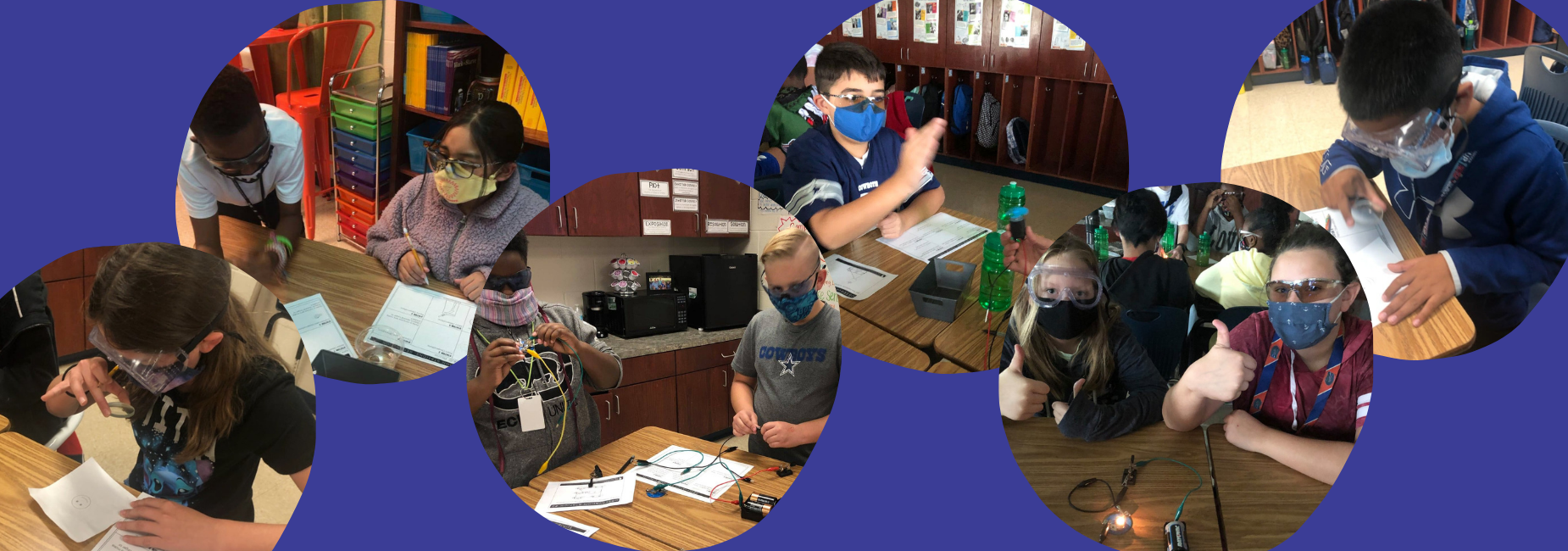 collage of 6 photos showing students busy with science