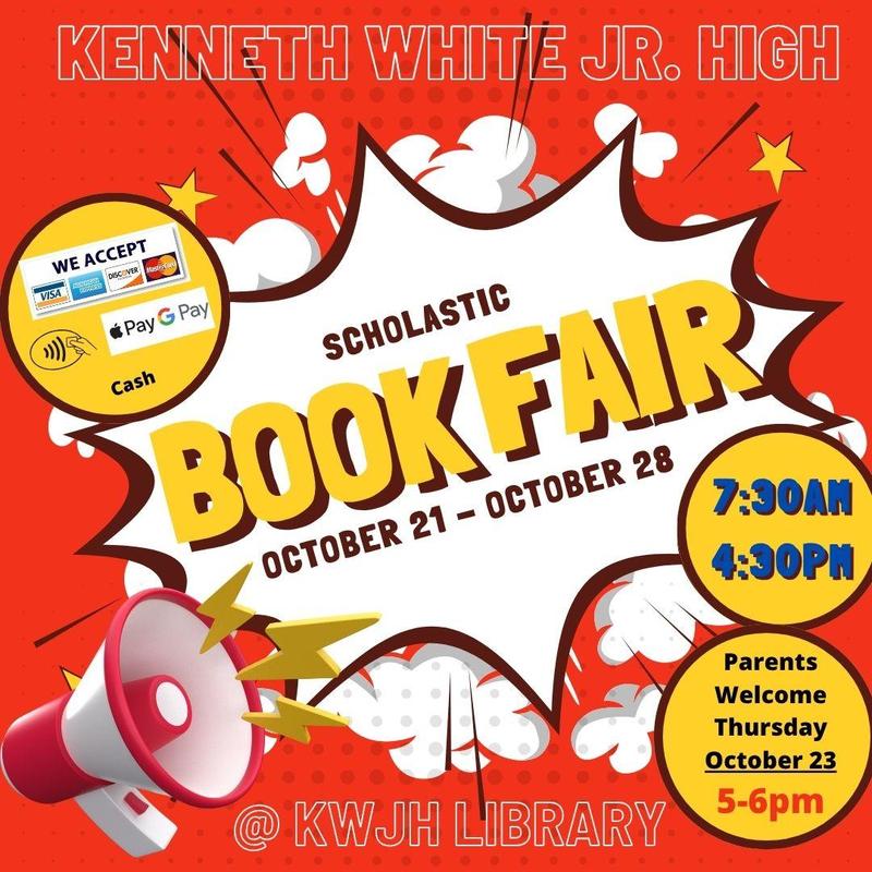 📣 📚✨ It’s Book Fair Week at Kenneth White Junior High! ✨📚