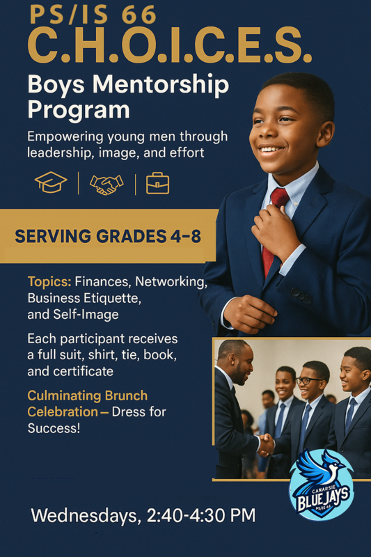 Flyer stating that grades 4 through 7 meeting Wednesdays 2:30 o 4PM.