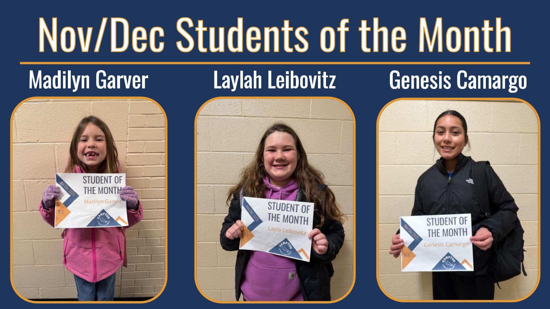 Nov/Dec Students of the Month