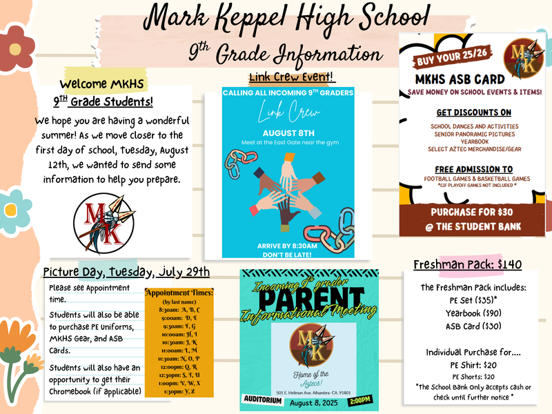 Freshmen Information for School Year Preparation! Featured Photo