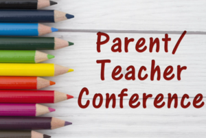 colored pencils next to the words parent teacher conferences