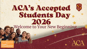 ACA's accepted Student Day Banner with School Colors, and AI Created Students