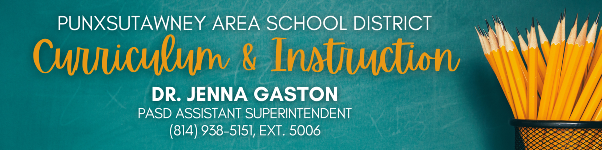 teal background with pencils graphic and assistant superintendent's name